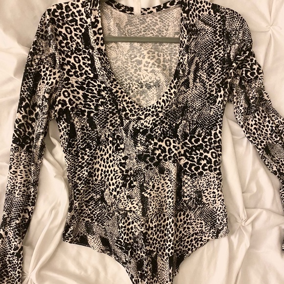 Free People Tops - Free People Black/Cream Cheetah Bodysuit